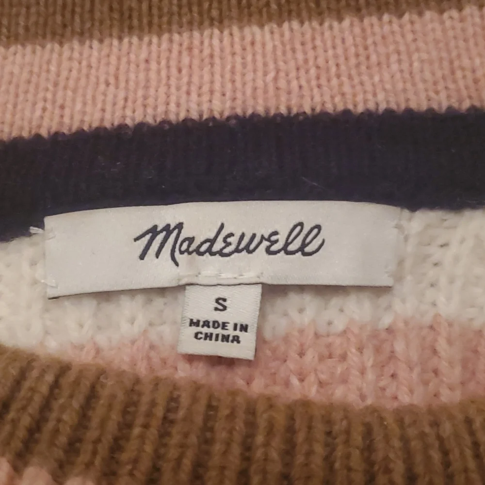 MADEWELL Tilden Brown Pink Cream Striped Merino Wool Knit Sweater Small